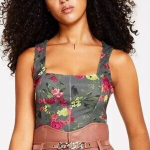 NEW! Bar III Mesh Tank Roses Square Neck Lightweight 1X Lined Gray Red‎ $39.50